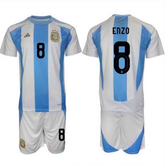 Men Argentina 8 Enzo White Blue 2024 25 Home Soccer Jersey Suit